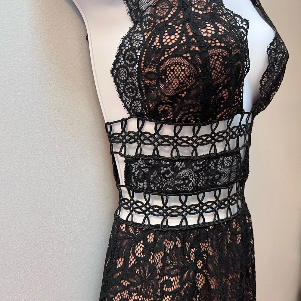 For Love And Lemons Black Lace Cocktail Midi Dress - Picture 4 of 12